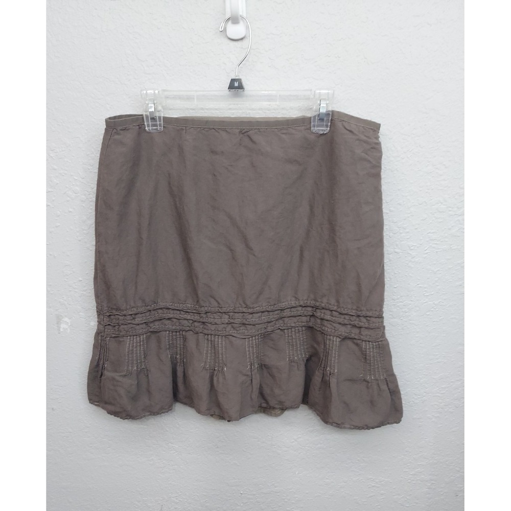 Sigrid Olsen Linen Skirt womens 14 Brown Tiered Ruffle Knee Lined Flowy Beach